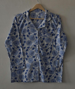 Ensemble de pyjama en coton tissé imprimé floral bleu élégant, vêtements de détente artisanaux Jaipuri, vêtements de nuit confortables pour femmes - Product Image 2