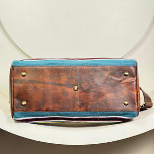 Hand Tooled Saddle Blanket Duffel <b>Bag</b> Southwestern Wool & Genuine Leather Travel <b>Bag</b> Spacious Interior Handmade Weekender <b>Bags</b> - Product Image 5