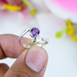 Handmade Genuine Amethyst <b>Ring</b> 925 Solid Sterling <b>Silver</b> Round Cut Natural Gemstone Jewelry For Women Gift - Product Image 3