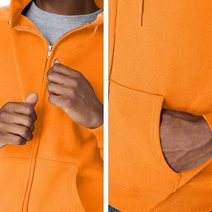 Trex Export Men's <b>Orange</b> Hooded Solid Color Casual Autumn Cotton <b>Fleece</b> Knitted Long Sleeve - Product Image 4