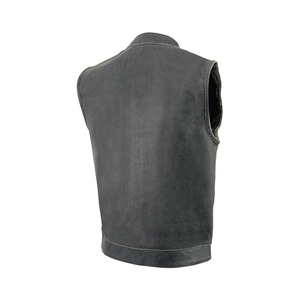 Chaleco de cuero sintético azul para hombre, estilo motero, cuello redondo, cierre de cremallera, sin mangas, para uso exterior, venta al por mayor, chaleco de cuero para motocicleta para hombre - Product Image 3
