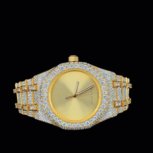 Reloj de pulsera de lujo premium con esfera dorada lisa y brazalete con diamantes incrustados, elegante reloj clásico de moda para hombre. - Product Image 1