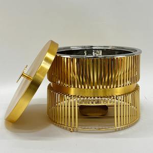 Calentador de Comida Tipo Buffet con Soporte Vertical Decorativo de Acero Inoxidable de Lujo, 28 cm de Diámetro, Acabado Pulido, Chapado en Oro - Product Image 5