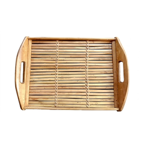 Bandeja de Servir de Ratán, Plato de Madera Rústica Tejida para Cocina Estilo Campestre, Decoración y Almacenamiento Sostenible para el Hogar - Product Image 1