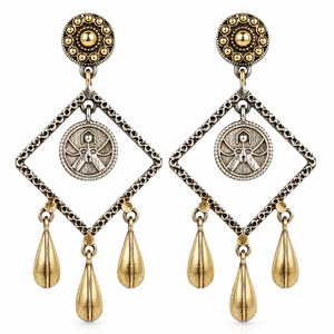 Proveedor Confiable de Pendientes Colgantes con Engaste de Bisel en Forma de Flor, Plateados en Plata Oxidada, Estilo Bohemia, Origen Rajasthan, Proveedor al por Mayor - Product Image 1