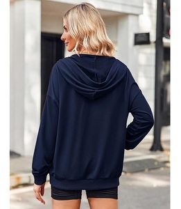 Nouvelle collection – Sweat à capuche zippé décontracté et confortable pour femme, 100 % coton, manches longues, col rond, épaules tombantes, couleur unie – Meilleur prix - Product Image 4