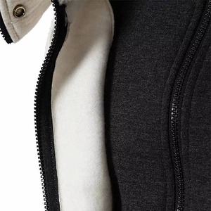Grey Black <b>Mens</b> Hooded Jacket High Collar Double Zip Contrast Panel Cotton Fleece Hooded Sweatshirt Jacket Slim Warm - Product Image 3