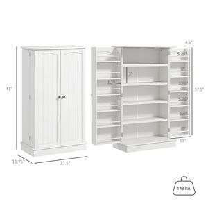 Credenza da Cucina Bianca da 41 Pollici con 5 Ripiani e 12 Portaspezie Regolabili, Vasi in Vetro e Cristallo - Product Image 3
