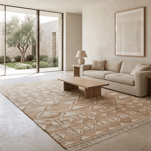 Tapis d'appoint en jute tissé à la main bleu marocain pour salon, style côtier contemporain et nordique - Product Image 4