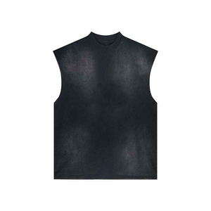 Streetwear Oversized <b>Cropped</b> Gym Tank <b>Top</b> Custom Cut Sleeveless Knitted Breathable Solid V-neck High Street Style Men's - Product Image 3
