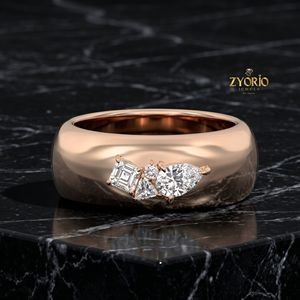 18K Gold Three Stone Moissanite Engagement <b>Ring</b> Pear Emerald Round Cut Luxury Diamond Style <b>Fine</b> Jewelry <b>Ring</b> For Women - Product Image 4