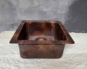 Fregadero de barra bajo encimera de cobre envejecido, cuadrado, de un solo seno, hecho a mano, de lujo rústico, para cocina, barra de servicio, hogar y restaurante - Product Image 4