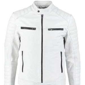 Chaqueta de Cuero de Diseño Personalizado de Primera Calidad, Chaqueta de Motociclista para Hombre, Chaqueta de Cuero Original Blanca - Product Image 1