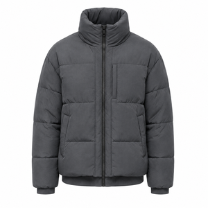 Chaqueta Acolchada Casual para Hombre al por Mayor, con Bordado 3D Personalizado en el Pecho, Cuello Alto, Cremallera Completa, Etiqueta Privada OEM - Product Image 1