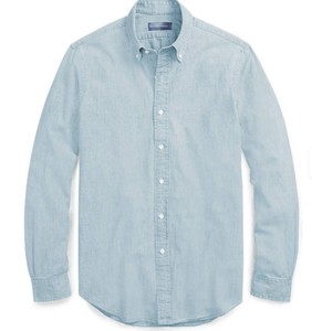 <b>Men's</b> Light Blue Denim Shirt Button Down Collar Full Sleeve Casual Regular Fit 100% Cotton Breathable All Seasons - Product Image 5