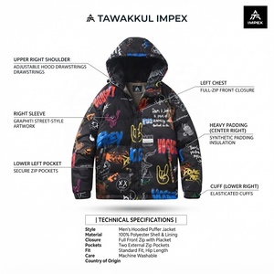 Veste matelassée à capuche unisexe, motif imprimé, coupe-vent, streetwear, manteau d'hiver, rembourrage en polyester, coupe régulière - Product Image 5