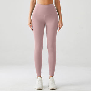 Leggings sans couture taille haute pour femme, jaune uni, longueur intégrale, athlétiques, effet ventre plat - Product Image 2