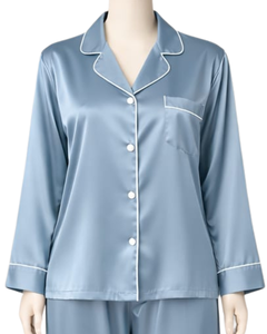 Conjunto de Pijama de Satén Azul Claro Personalizado para Mujer, Ropa de Dormir de Manga Larga con Botones, Estilo Seda, Conjunto de Dos Piezas Cómodo para Estar en Casa - Product Image 2
