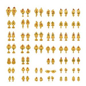 ต่างหูทองคำแท้ 22K ล่าสุด พร้อมจี้ประดับอัญมณี CZ แบบอินเดียดั้งเดิมเคลือบเมนาคารี สำหรับผู้หญิง - Product Image 1