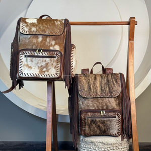 Rétro élégant vrais cheveux sur cuir de vachette frange couche sac à dos en gros en cuir véritable multi-fonctionnel voyage sac à dos sac - Product Image 5