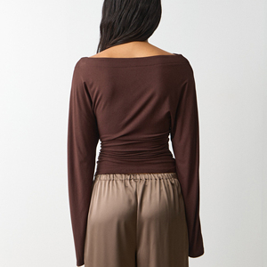 Top corsé de mujer de manga larga con ojales en el cuello, top corto de mujer con ojales, camiseta acanalada lateral estilo streetwear - Product Image 2