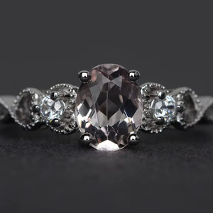 แหวนหมั้นมอร์แกไนต์ทรงรี พลอยมอร์แกไนต์สีชมพู แหวนเงินสำหรับผู้หญิง เครื่องประดับชั้นดี - Product Image 1