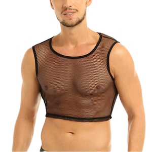 Fasmic International – Nouveau débardeur court noir en maille pour homme, col rond, sans manches, extensible, respirant, en Spandex/Nylon tricoté, style décontracté - Product Image 1