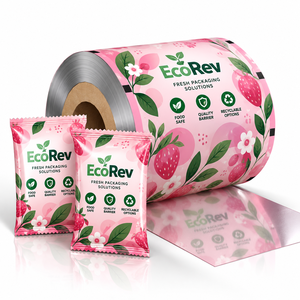 Film en rouleau laminé souple EcoRev écologique, qualité alimentaire, brillant, transparent, motif floral fraise pour emballage de produits frais - Product Image 2