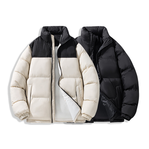 2026 New Men's Stand Collar Puffer Jacket Color Blocking Windproof Thick Polyester Winter Coat Casual Style Zipper Closure - Product Image 4