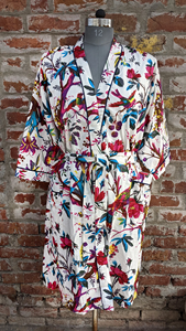 Robe Kimono Longue en Coton Imprimé Oiseaux Faite à la Main pour Femme, Peignoir de Plage Respirant avec Cordon de Serrage pour l'Été - Product Image 6