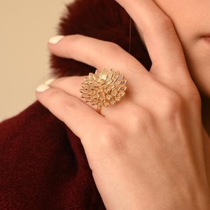 14K Gold Oval Garnet and Amethyst Sunflower Ring Resizable Prong Setting for Wedding and Engagement - Product Image 6