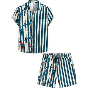 ชุดเสื้อผ้าผู้ชายลายพิมพ์สำหรับฤดูร้อน เสื้อยืดคอกลมและกางเกงขาสั้น ชุดวอร์มผู้ชายสองชิ้น - Product Image 1