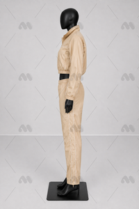 Conjunto Deportivo de Verano para Mujer, Color Beige, Manga Larga, Media Cremallera, Ligero, Poliéster, Estilo Deportivo, Holgado, 2 en 1, Color Sólido, Logotipo Frontal - Product Image 3