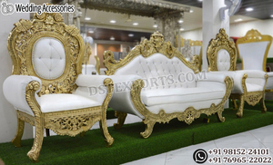 ชุดโซฟาแกะสลักสีเงินสำหรับงานเลี้ยงฉลองสมรสสุดหรู  โซฟาคู่สำหรับเจ้าบ่าวเจ้าสาวที่นั่งสบาย  ของตกแต่งงานอีเว้นท์ ลอนดอน - Product Image 3