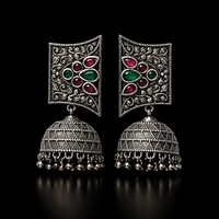 Pendientes Jhumki Clásicos de Plata Oxidada con Ágata, Estilo Bohemio de Bollywood, para Mujer, Venta al por Mayor |   Directo