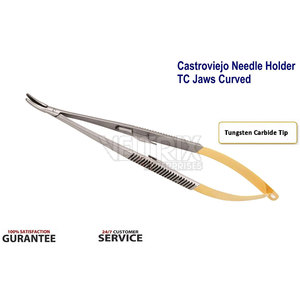 Porte-aiguille courbé Castroviejo en acier inoxydable de qualité supérieure, mâchoires fines de 9 mm, pointes affûtées, 125 mm x 0,8 mm - Product Image 3