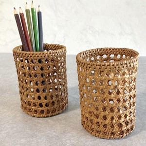 Rattan pencil case for kids hand-crafted pen stand <b>table</b> organizers schools offices supply - Product Image 5