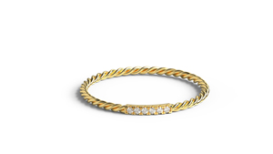 Luxury 18K Gold Plated Twisted Rope Diamond Ring Minimalist Six Stone <b>Bar</b> Eternity Ring Delicate Braided Band Jewelry For Women - Product Image 1