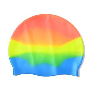 Bonnet de bain en silicone multicolore unisexe, ajustement élastique, dégradé coloré rose bleu - Product Image 1