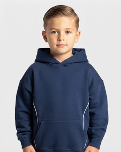 Ensemble de survêtement personnalisé pour garçons, bleu marine avec détails contrastants, en molleton de coton respirant et doux, comprenant un sweat à capuche et un pantalon de survêtement à jambes larges, fabricant OEM et ODM - Product Image 3