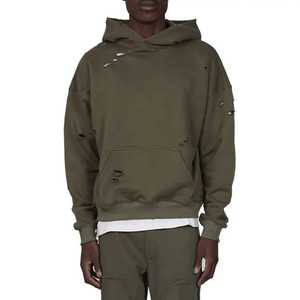 ผู้ผลิตเสื้อฮู้ดดี้ผู้ชายแบบหนาสไตล์ดิสเทรส |   ผ้าฝ้ายพรีเมียม - Product Image 4