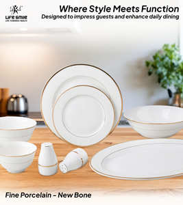 Service de table de luxe 29 pièces en porcelaine fine avec bordure dorée élégante et design texturé raffiné - Product Image 3