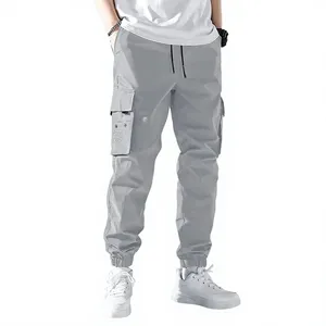 <b>Men's</b> Gray Cargo Joggers <b>Elastic</b> <b>Waist</b> Drawstring Cuffed Pants Casual Lightweight Multi Pocket <b>Trousers</b> - Product Image 5