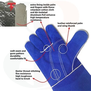 Guantes de Soldadura TIG de Alta Resistencia, Par de Guantes de 14 Pulgadas Resistentes al Calor, Forro de Algodón y Cuero Vacuno, Largos, para Trabajo de Seguridad - Product Image 5