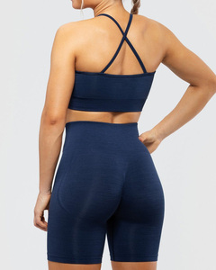 Women Seamless Halter Sports Bra Cut-Out Design High Support Yoga Wear Navy Blue Crew Neck Workout <b>Top</b> Front Logo <b>Plus</b> <b>Size</b> - Product Image 2