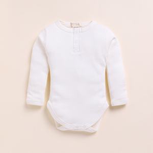 Bodys bio à manches longues en bambou élasthanne de qualité supérieure blanc/lait - Product Image 1