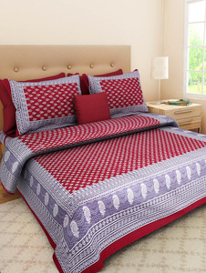 Parure de lit en coton King Size, housse de coussin, couvre-lit, décoration intérieure, literie, imprimé Jaipuri, 100 * 108 Sanganeri par les consignateurs indiens - Product Image 3