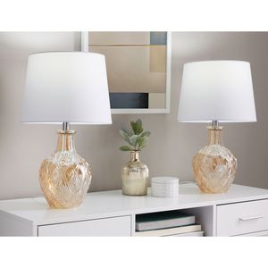 Lampada da Tavolo Contemporanea Gloria 20 Pollici in Vetro Trasparente Champagne con Dettagli Cromati e Paralume in Lino Bianco - Elegante Accento di Lusso - Product Image 5