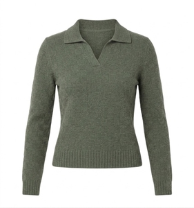 Suéter de Punto para Mujer, Mezcla de Lana, Cuello Camisero, Manga Larga, Transpirable, Informal, para Invierno - Product Image 3