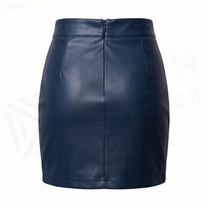 High Waist Women Faux Leather Mini Pencil Skirt <b>Asymmetrical</b> Slit Solid Color Shiny Design All Seasons Wear - Product Image 4